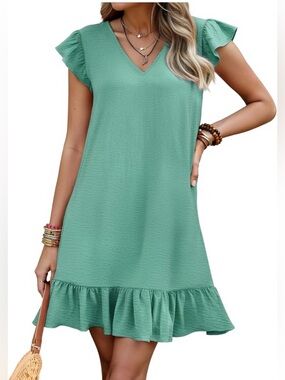 Luxvear  Mini Dress Flutter Sleeve V Neck
